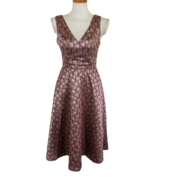 ModCloth That's My Gala Fit Flare Dress size 2 pink polka dots shiny - Picture 1 of 14